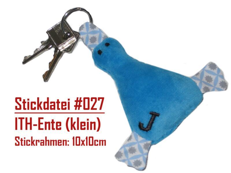 ITH-Stickdatei Ente klein blanko als Schlüsselanhänger oder Taschenbaumler für 10x10er Rahmen S027